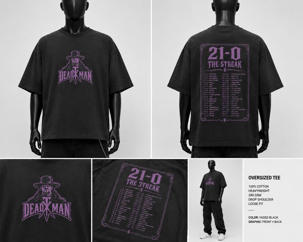 Deadman The Streak 21-0  Oversized Wrestling Tee