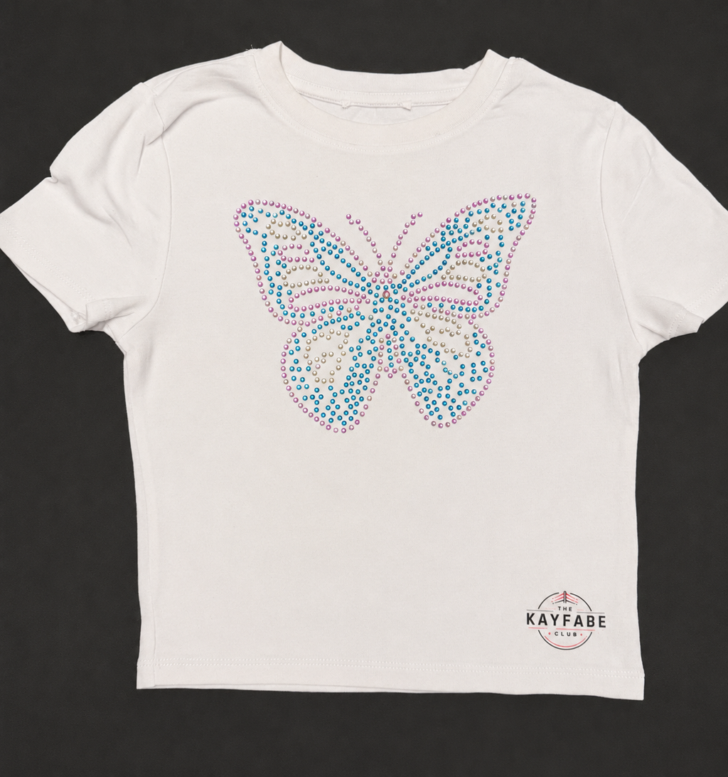 Tiffy Butterfly Rhinestone Crop Top