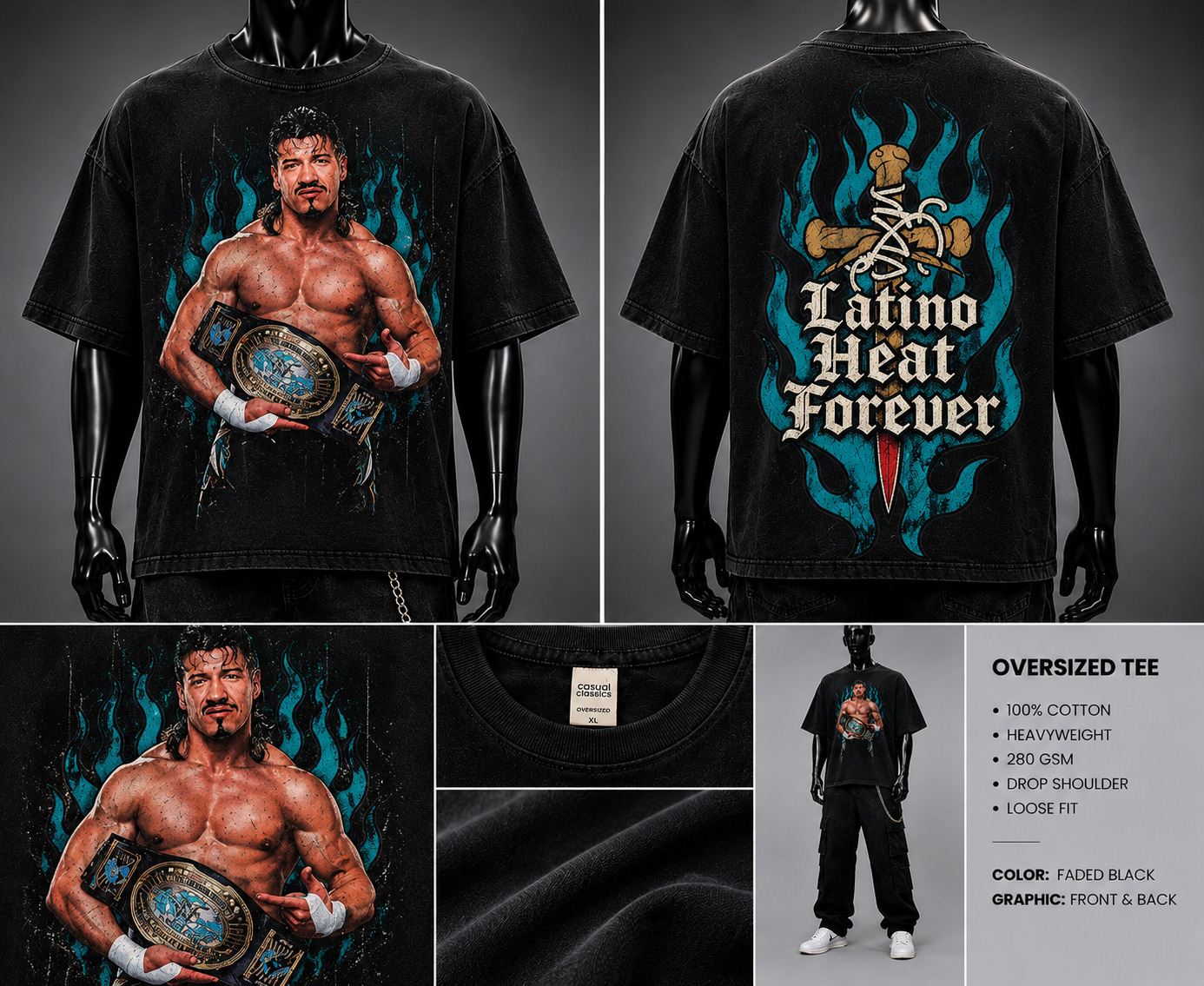 Eddie Guerrero Latino Heat Forever Oversized Wrestling Tribute Tee Eddie Inspired Vintage Graphic