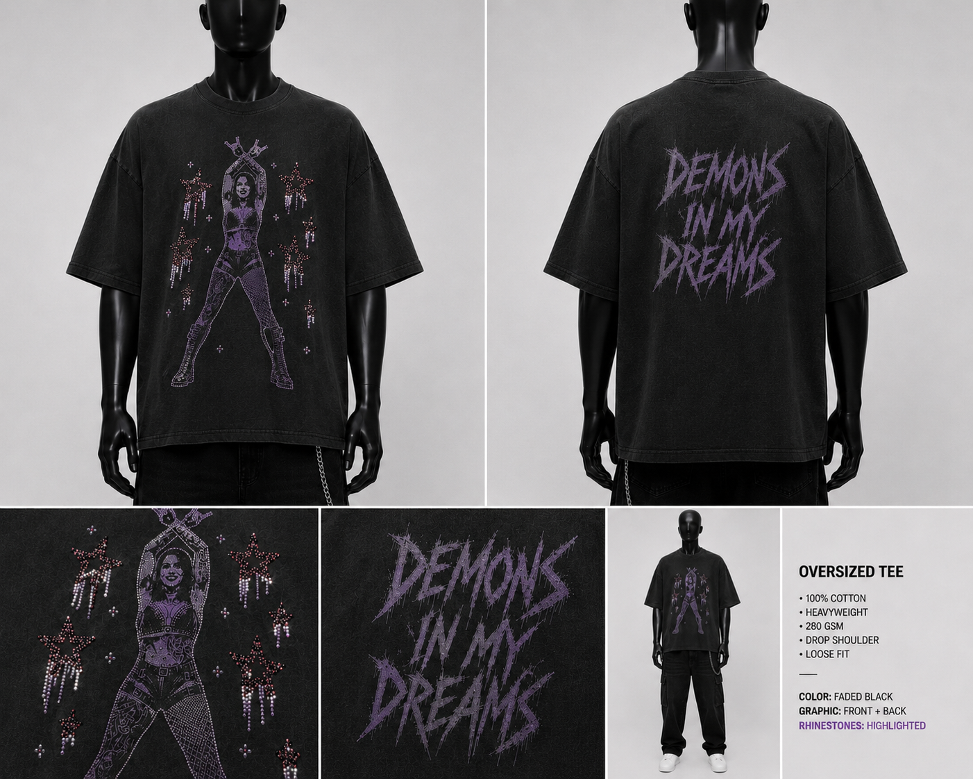 Demons In My Dreams Rhinestone Overside Tee
