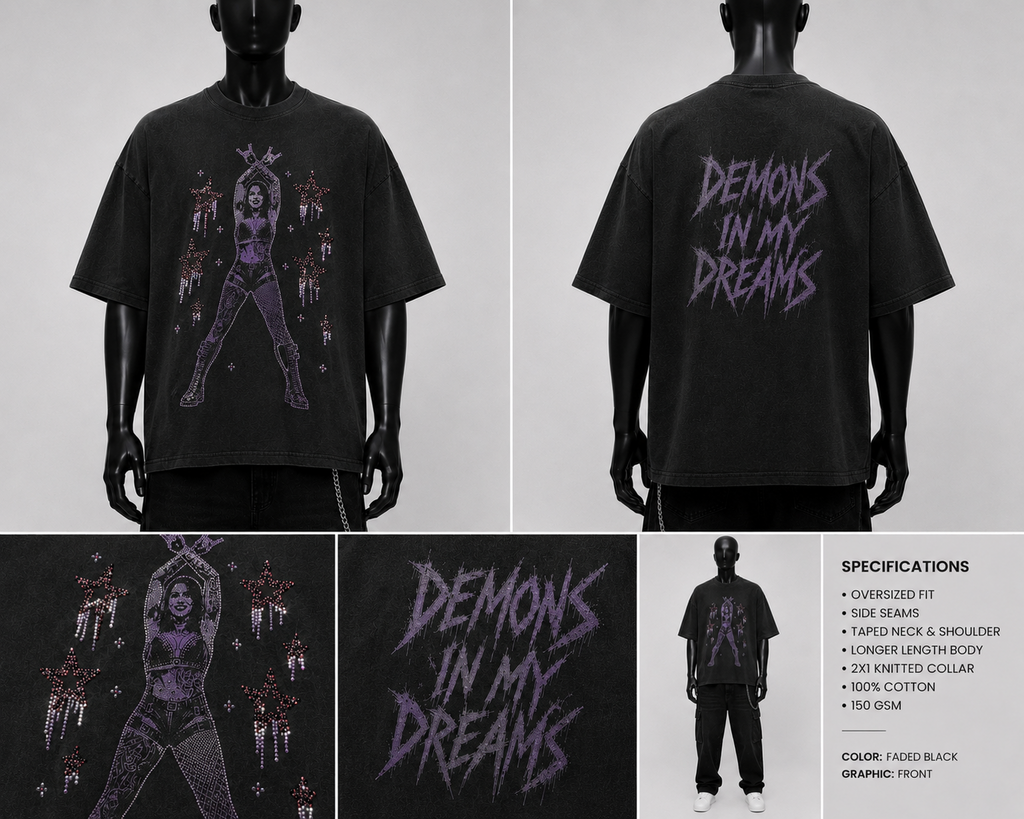 T-shirt surdimensionné à strass Demons In My Dreams