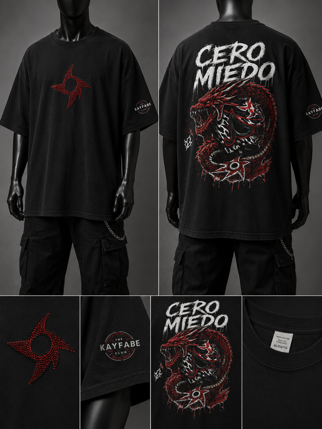 Penta Dragon Cero Miedo Rhinestone Oversized Tee