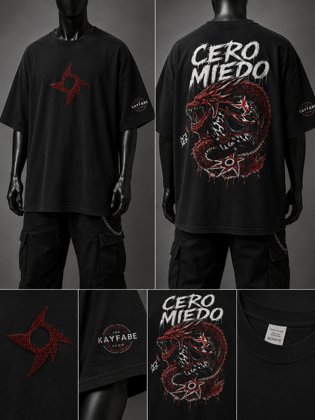 Penta Dragon Cero Miedo Rhinestone Oversized Tee