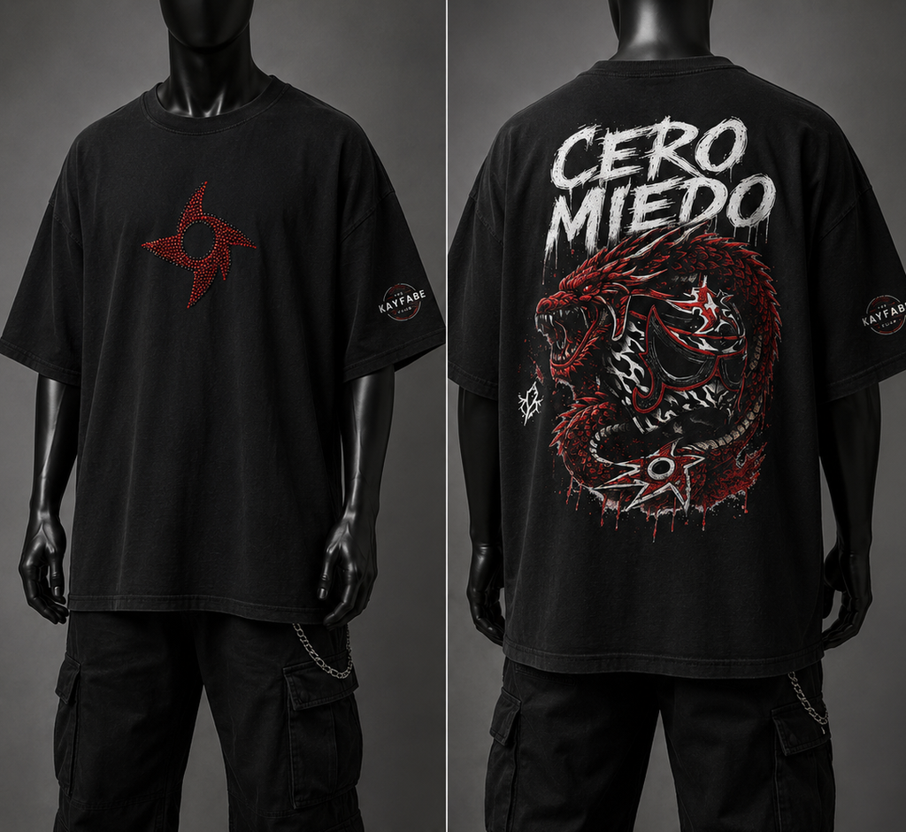 Penta Dragon Cero Miedo Rhinestone Oversized Tee